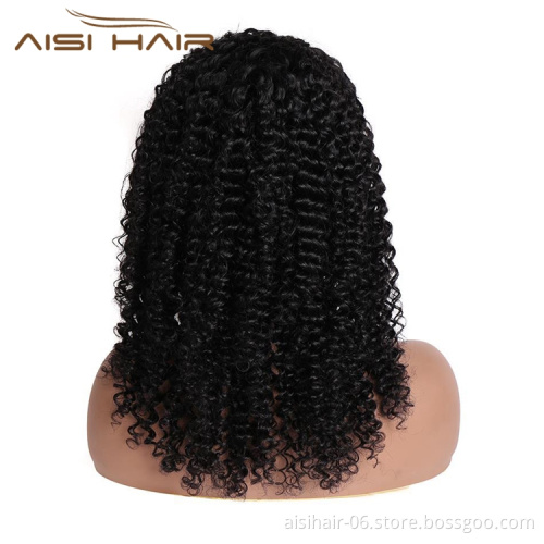 Wholesale Black 20 Inch Body Wave Cheap Black Women Raw Brazillian Real Human Hair Half Wigs With Ice Silk Headband Clipin Curly